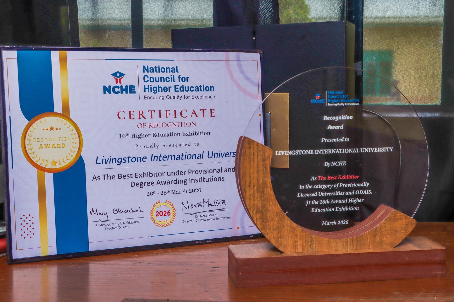 Our award plaque from the National Council for Higher Education in recognition of being Best Overall Exhibitor in the Provisionally Licensed Universities Category during the NCHE 16th Exhbition.